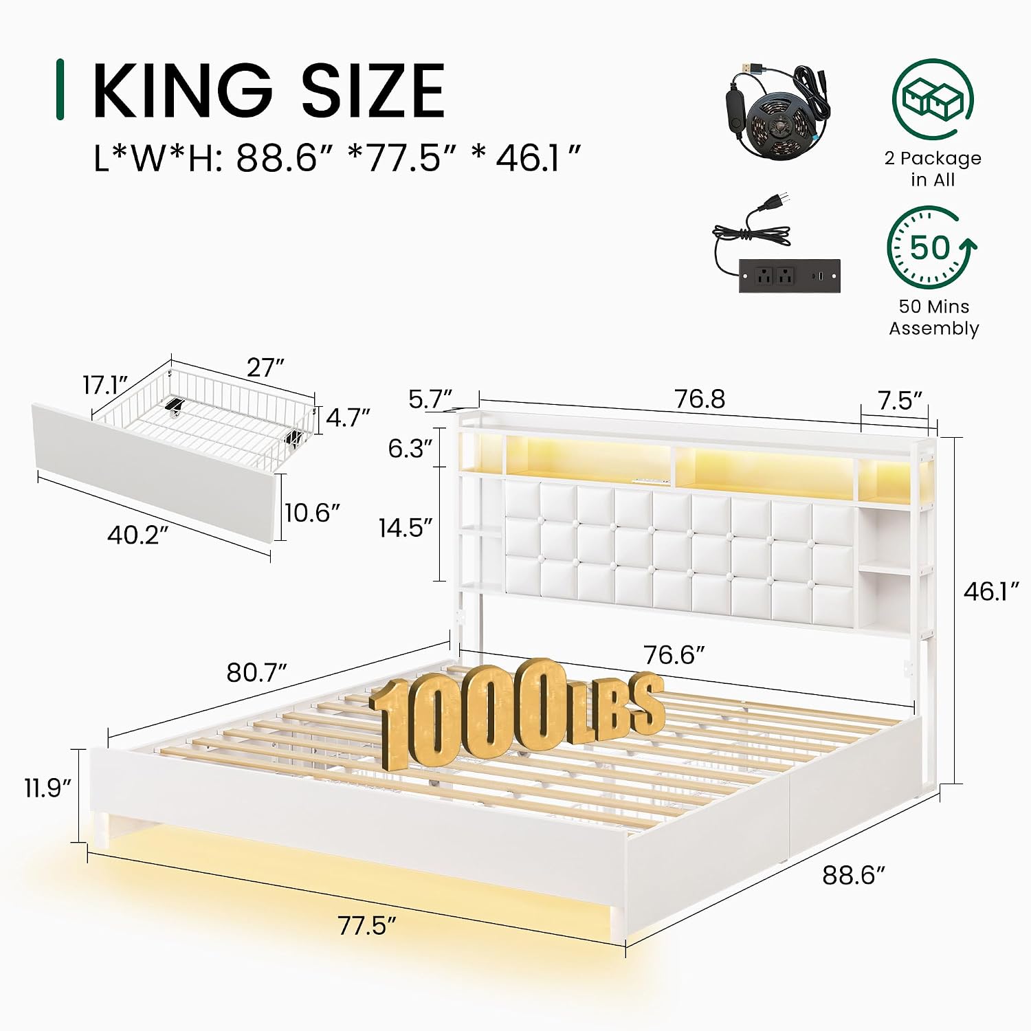 King Size Bed Frame With Storage Drawers - Деревянная кровать размера «king-size» с ящиками