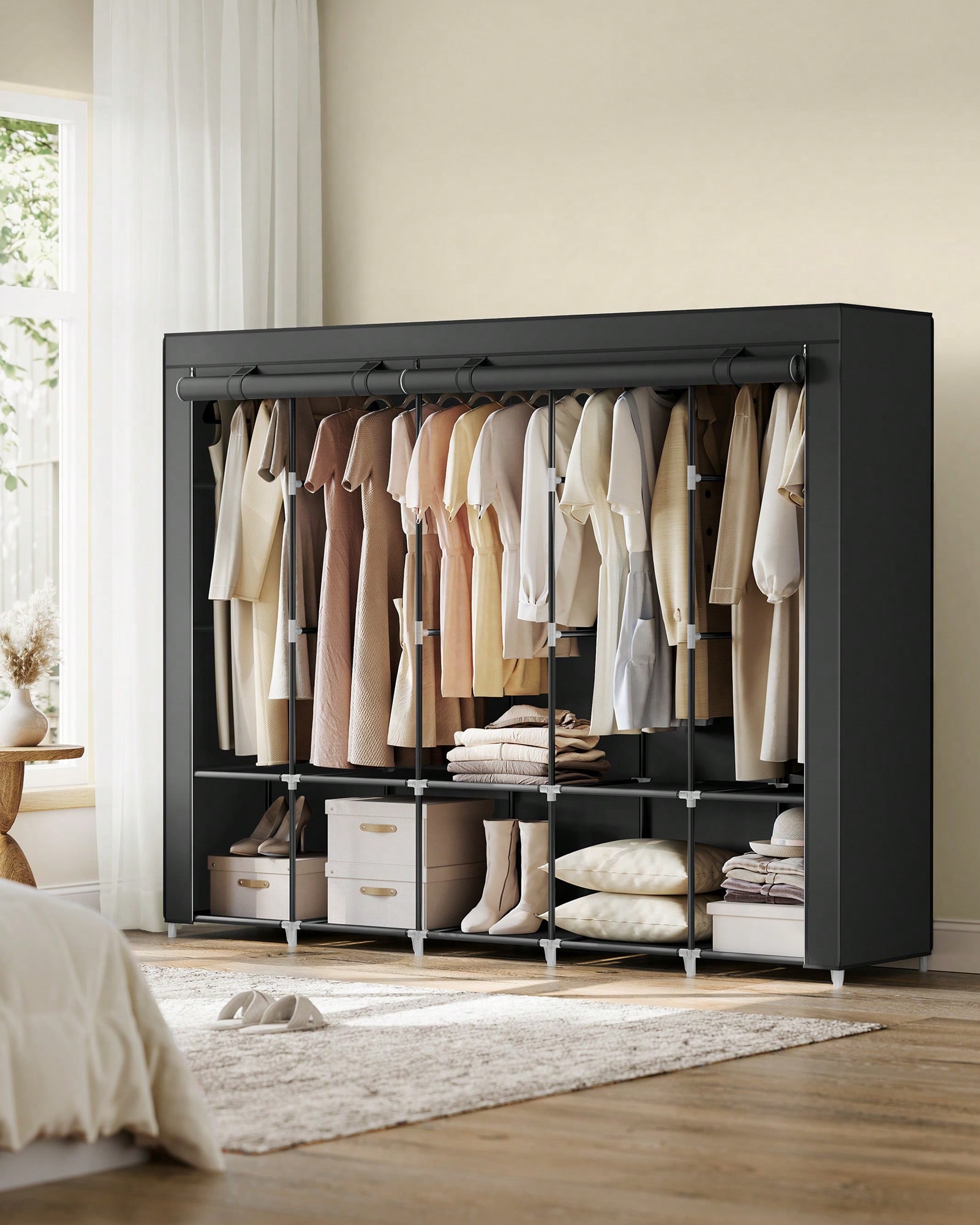 Wardrobe Closet Portable Fabric Cover - 83-дюймовый сверхбольшой портативный шкаф-гардероб, современный черный