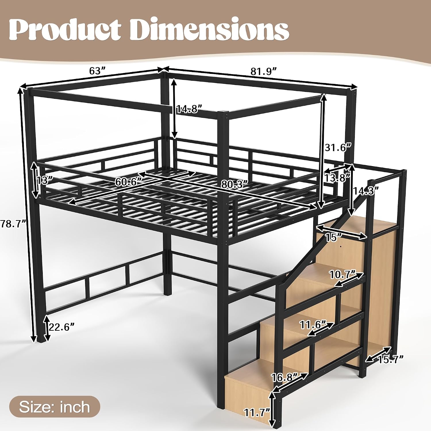 Canopy Bed Frame Metal Queen - Двухъярусная кровать Queen с лестницей для