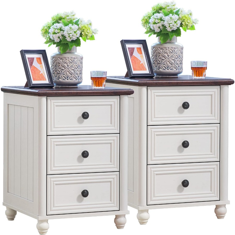 Solid Wood Nightstand 2 Drawers - 18. Комплект из двух прикроватных тумбочек,