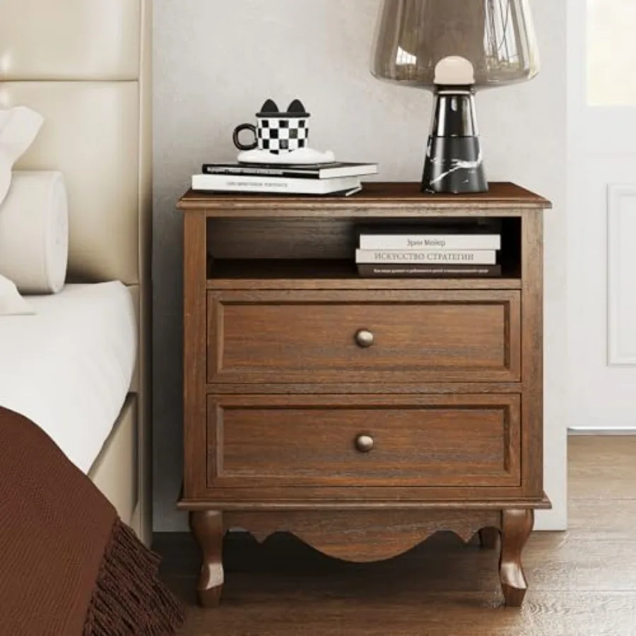 Solid Wood Nightstand 2 Drawers - Прикроватная тумбочка из массива дерева, полностью