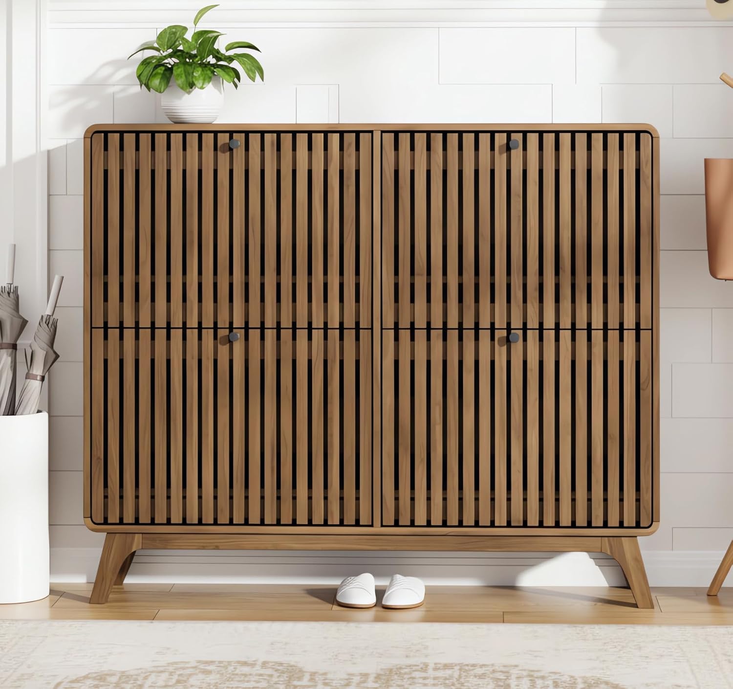 Shoe Rack Cabinet Narrow Entryway - # Большой бамбуковый шкаф для обуви
