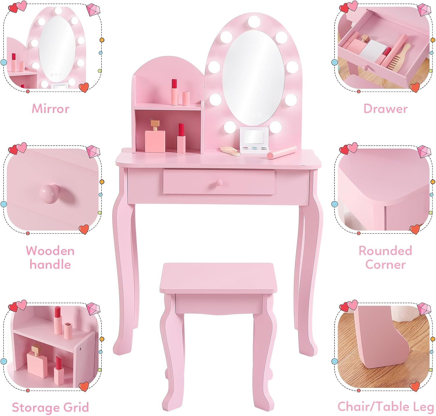 Детский туалетный столик в сти – обзор и цена Dressing Table Vanity With Lighted Mirror