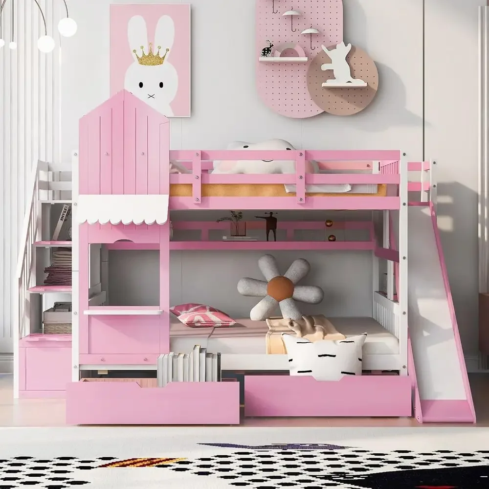 Детская двухъярусная кровать с – обзор и цена Bunk Bed With Stairs And Slide