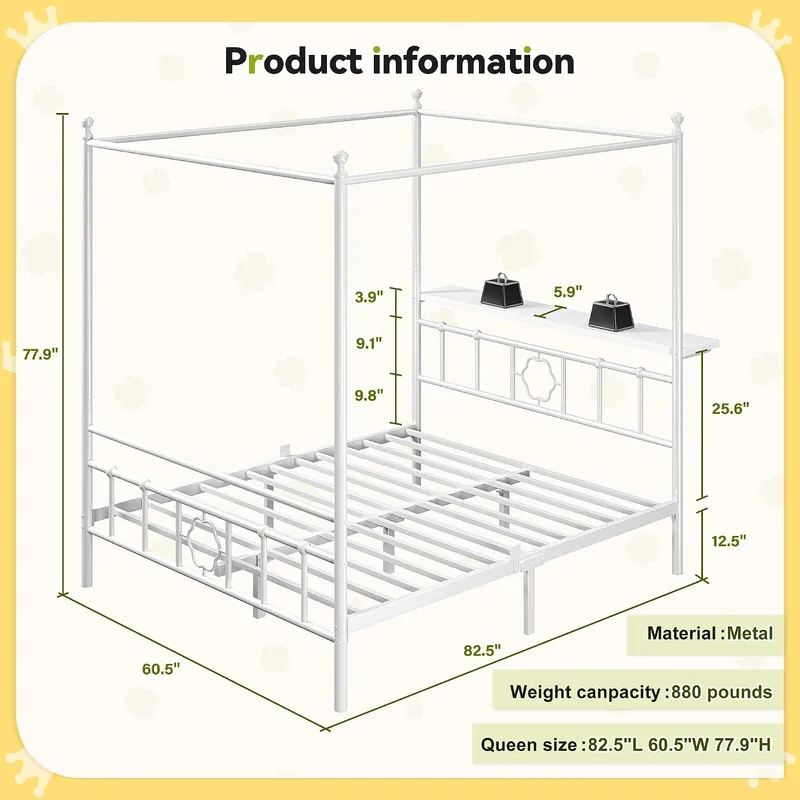 Каркас кровати Queen с балдахи – обзор и цена Canopy Bed Frame Metal Queen
