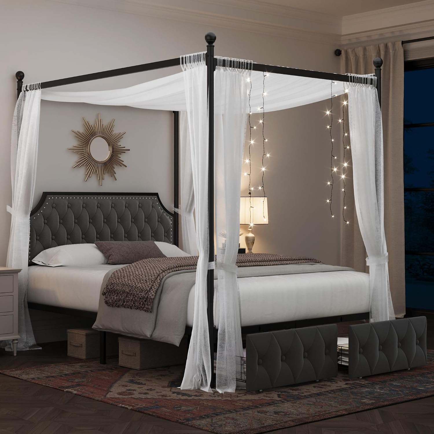 Каркас кровати Queen с балдахи – обзор и цена Canopy Bed Frame Metal Queen