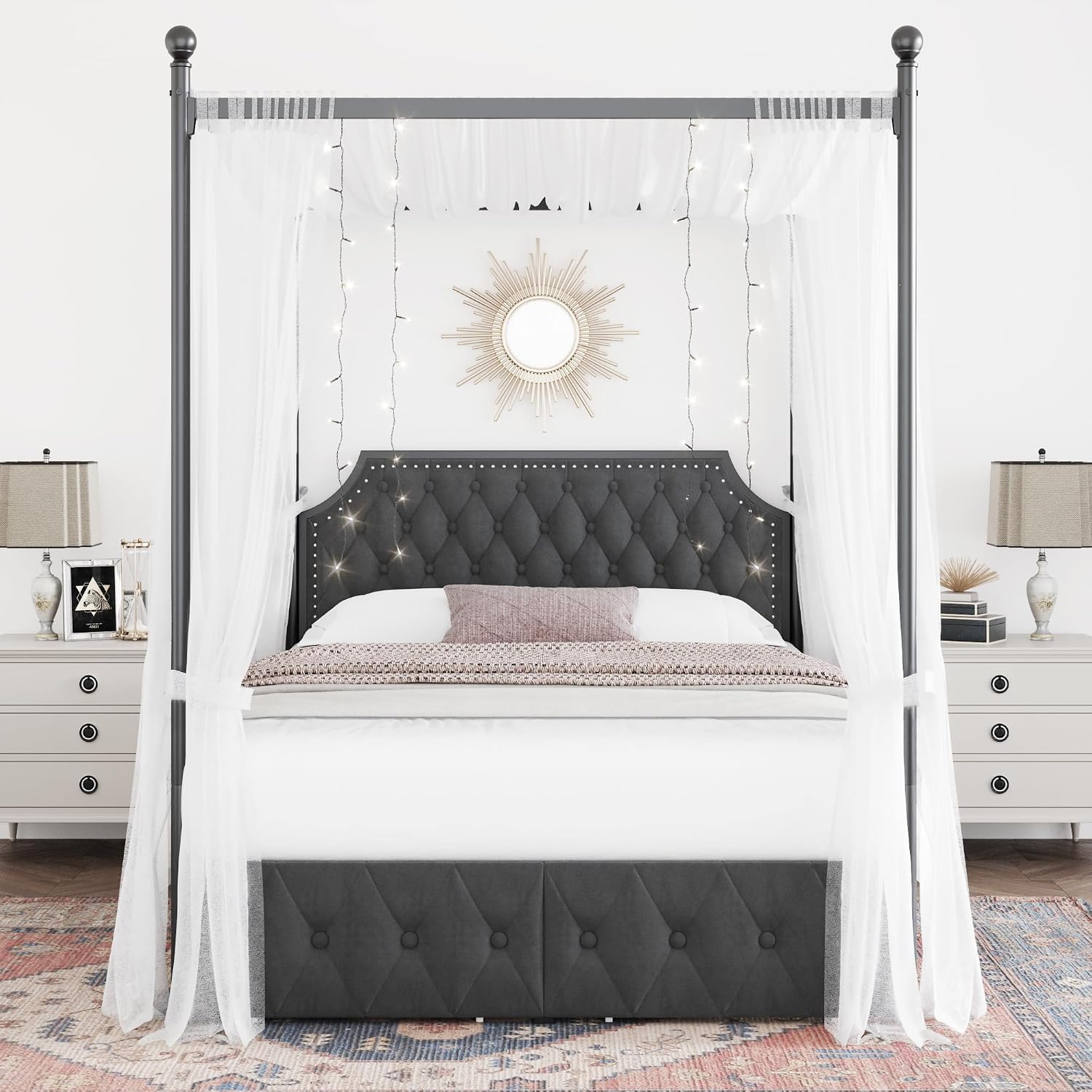 Каркас кровати Queen с балдахи – обзор и цена Canopy Bed Frame Metal Queen