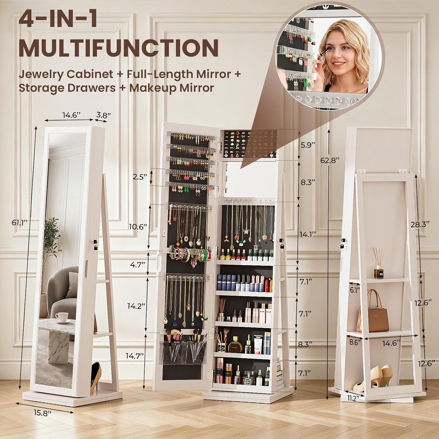 Шкаф для украшений 4-в-1, запи – обзор и цена Full Length Mirror Jewelry Armoire